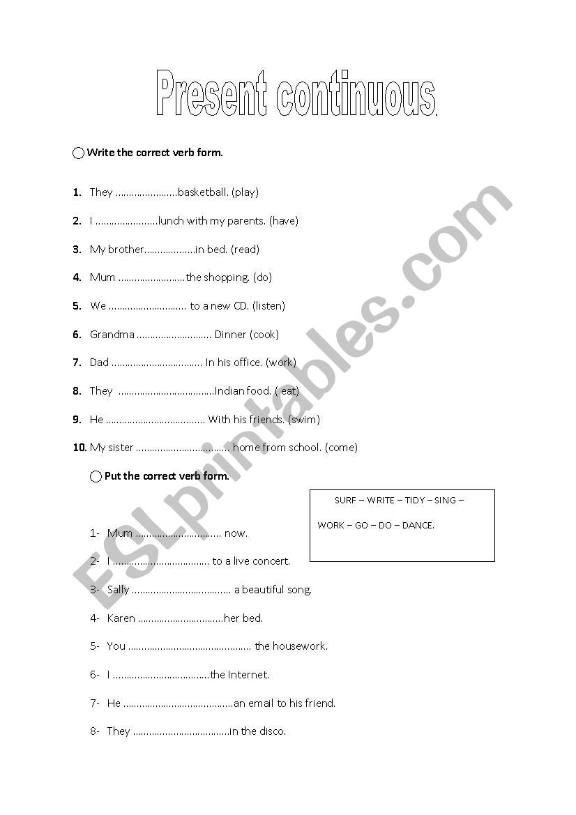 PRESENT CONTINUOUS worksheet