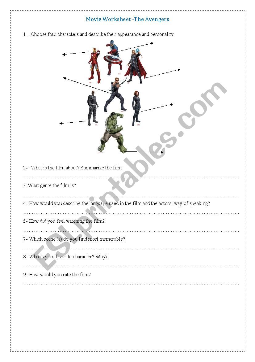 Movie - The Avengers worksheet