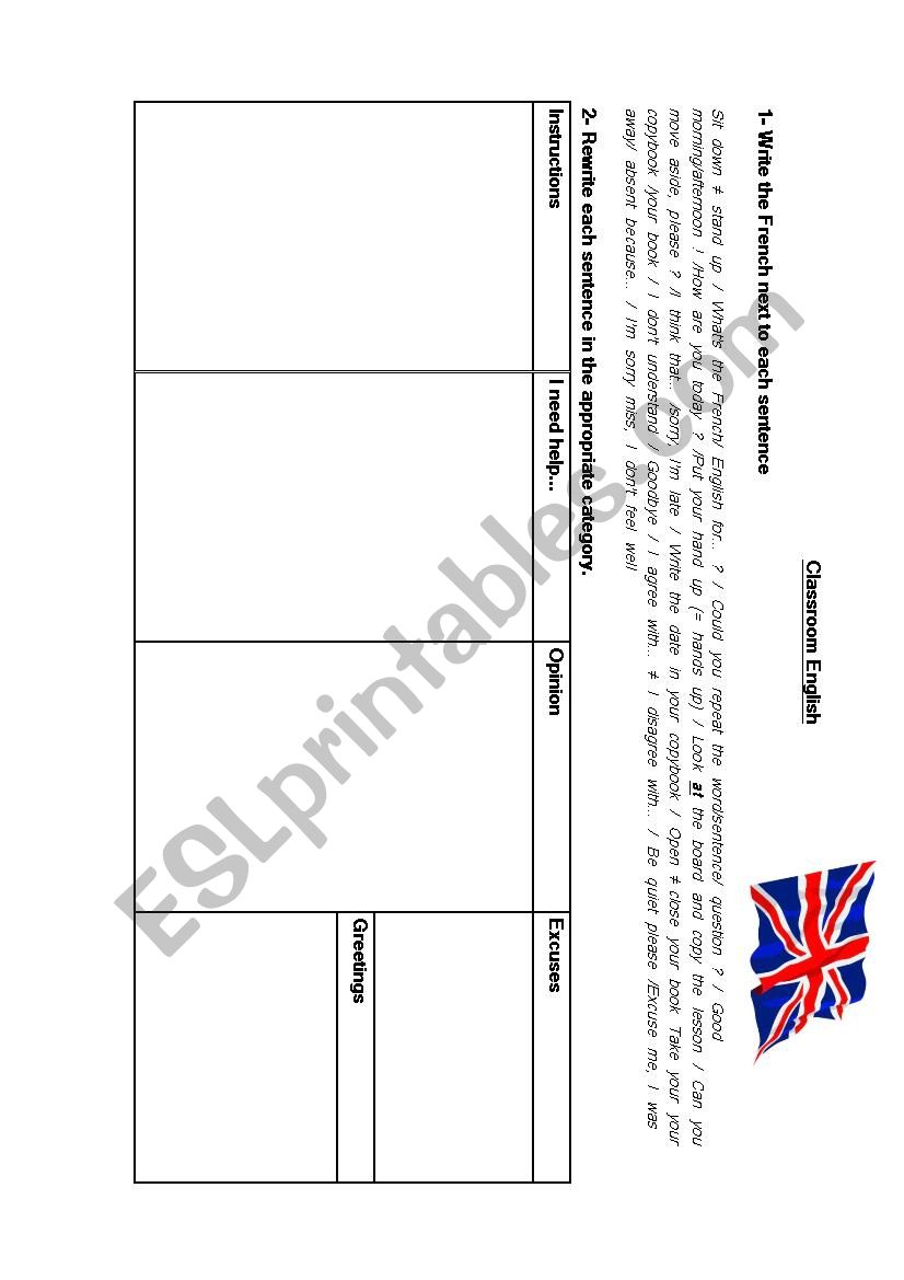 Classroom english worksheet