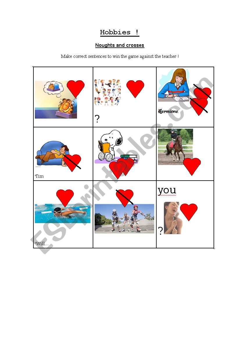 Noughts and crosses -Hobbies worksheet