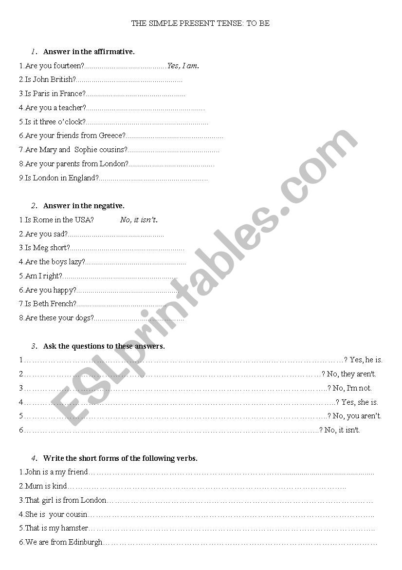 TO BE - PRESENT SIMPLE worksheet