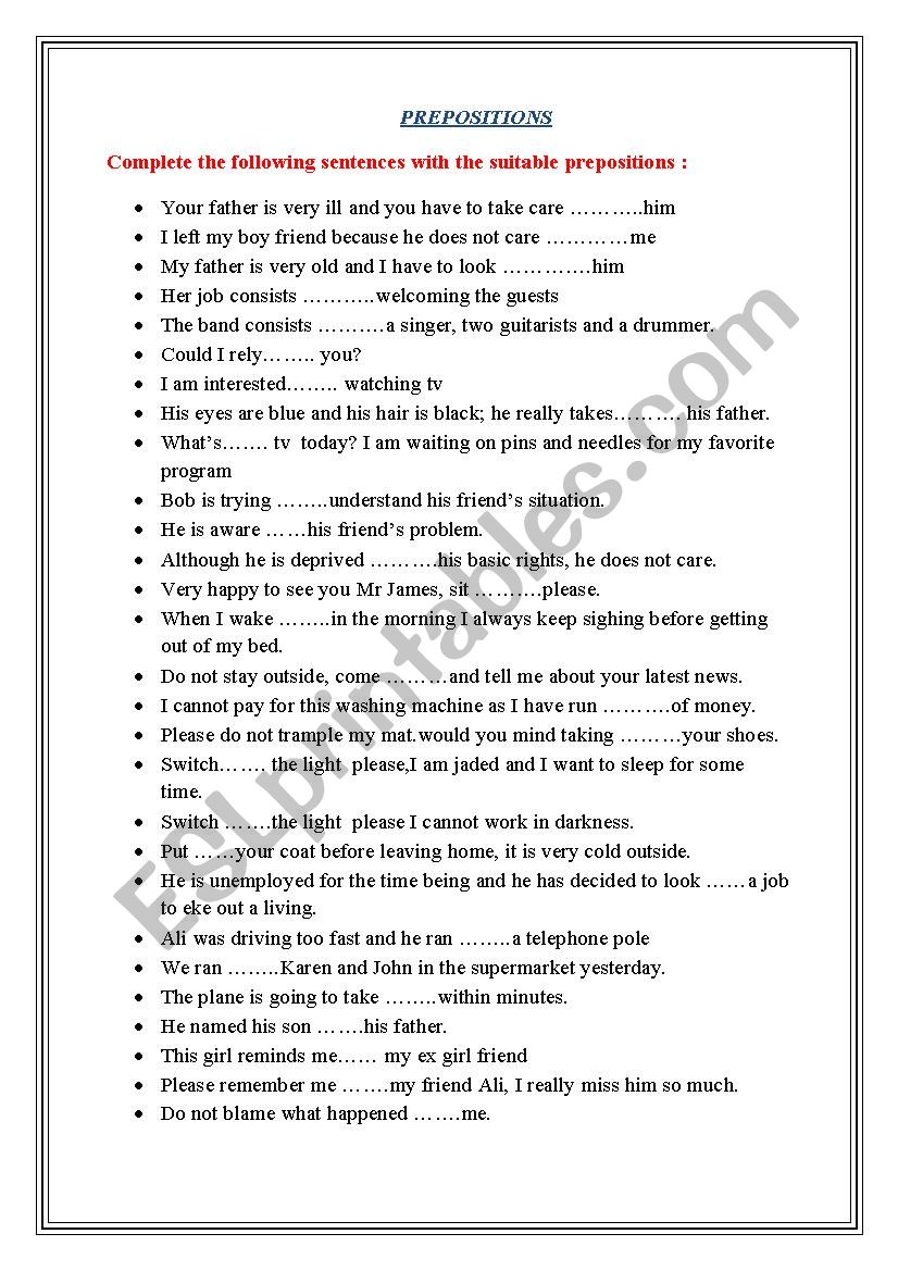 prepositions worksheet