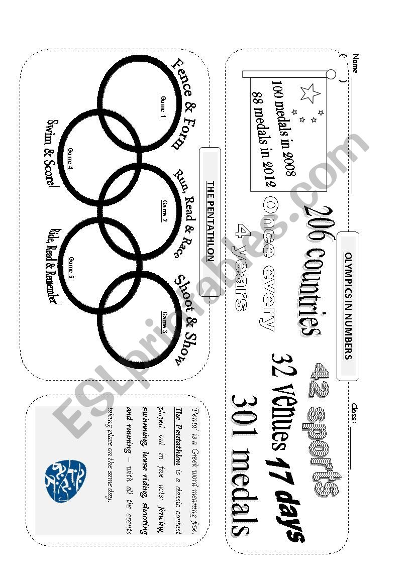 Rio 2016 game card worksheet