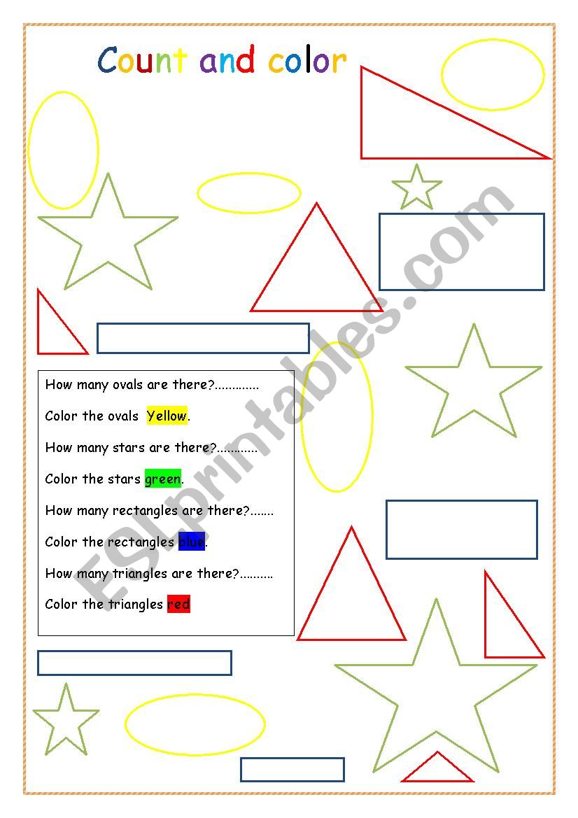 Count and color the shapes worksheet