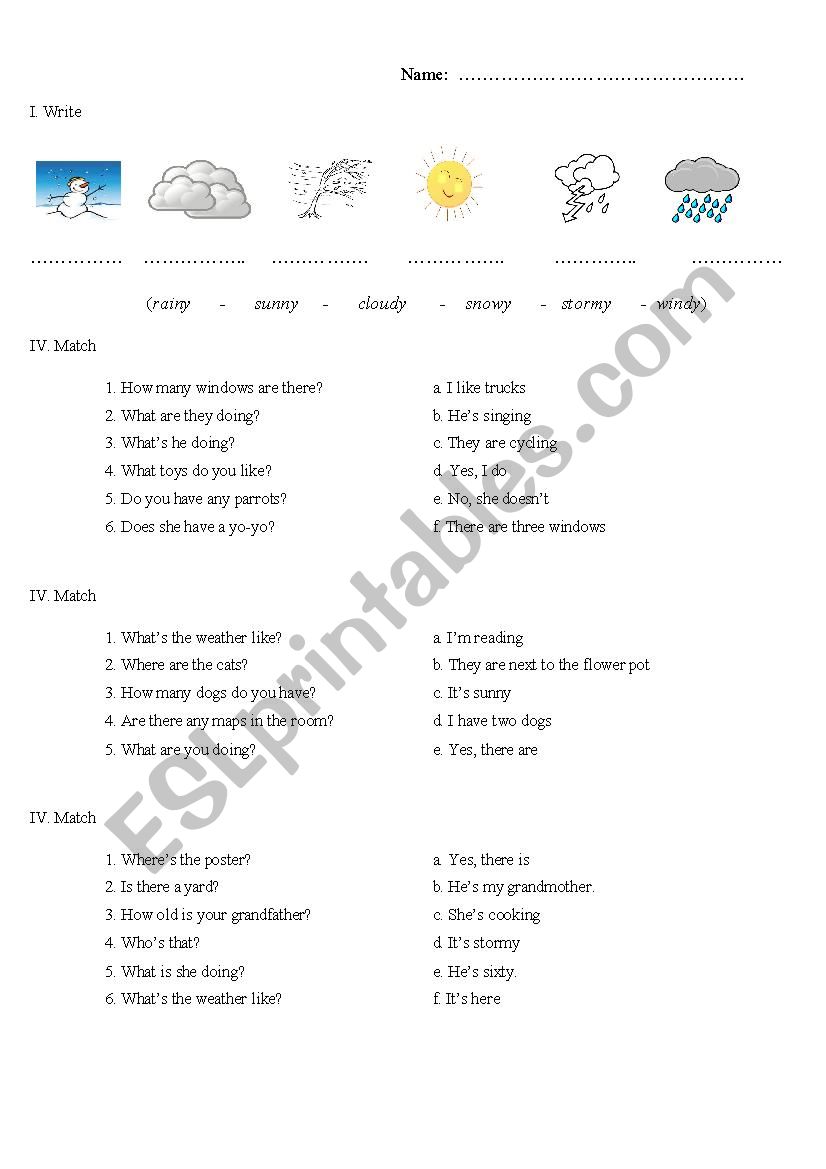 weather and matching worksheet