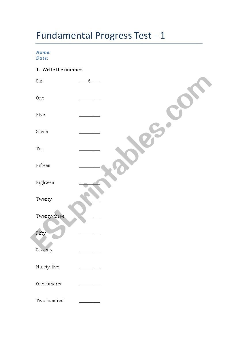 Progress test for Fundamental worksheet