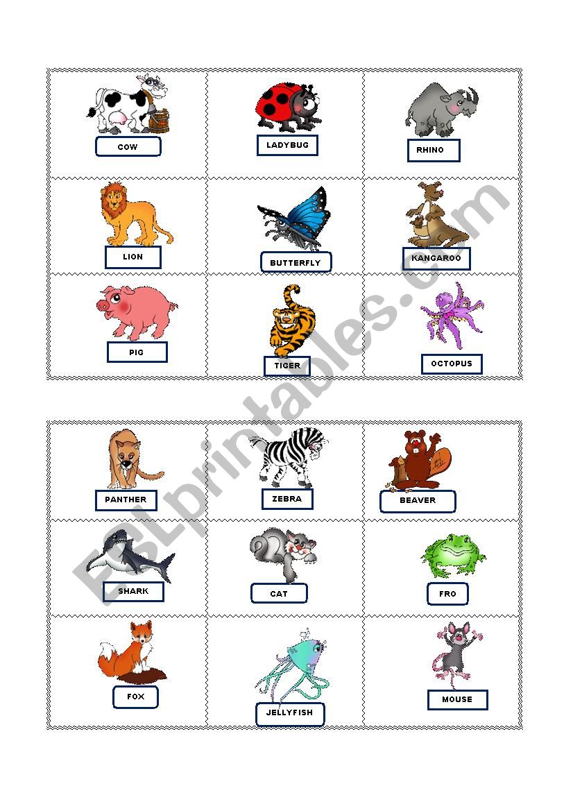 BINGO ABOUT ANIMALS worksheet