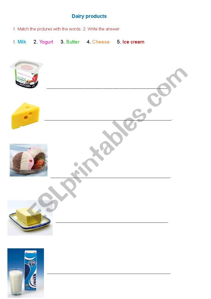 Dairy products worksheet