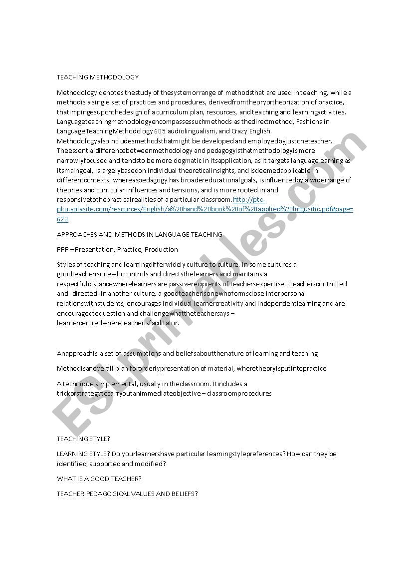 Teaching Methodology worksheet