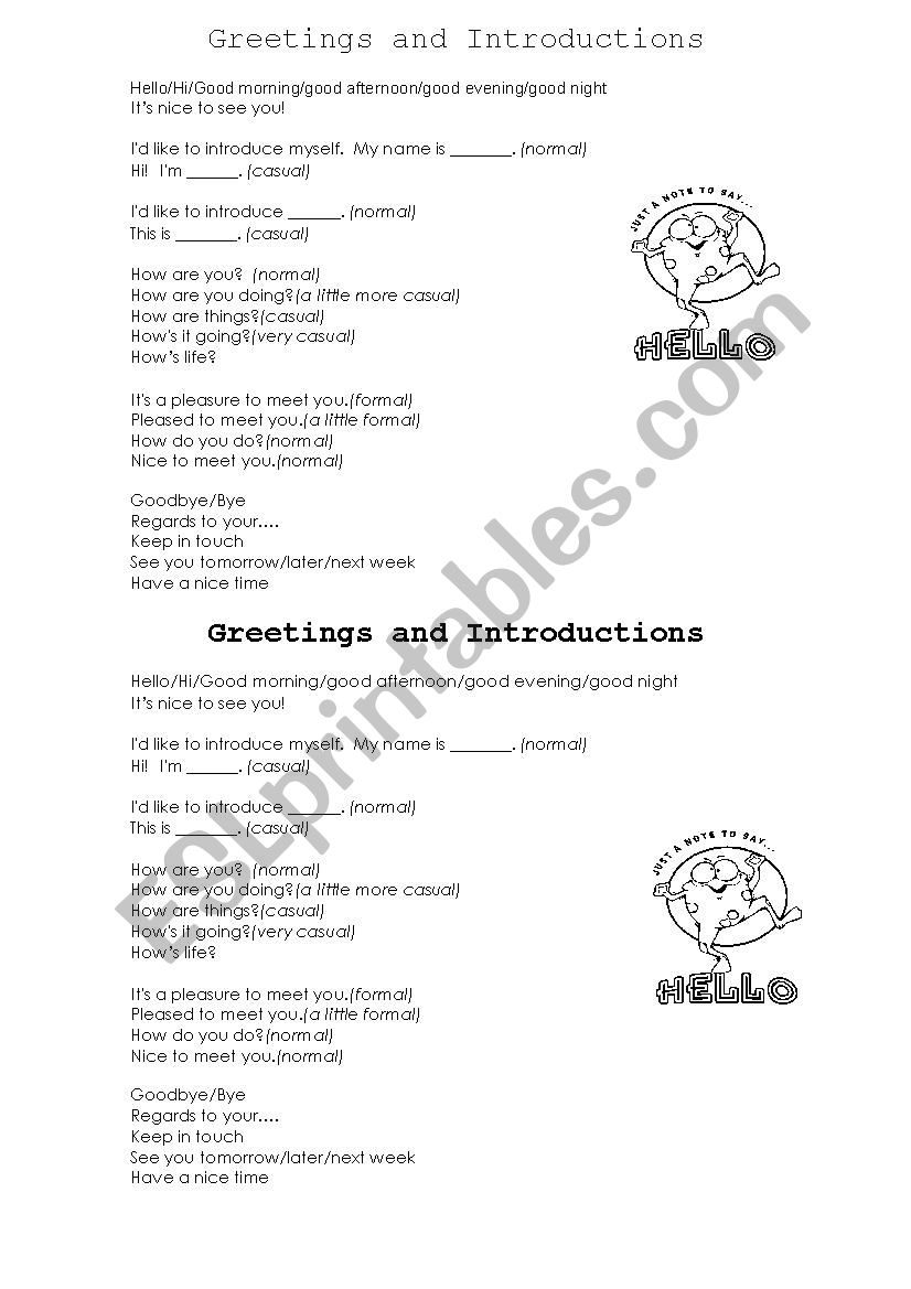 Introductions and Greetings worksheet