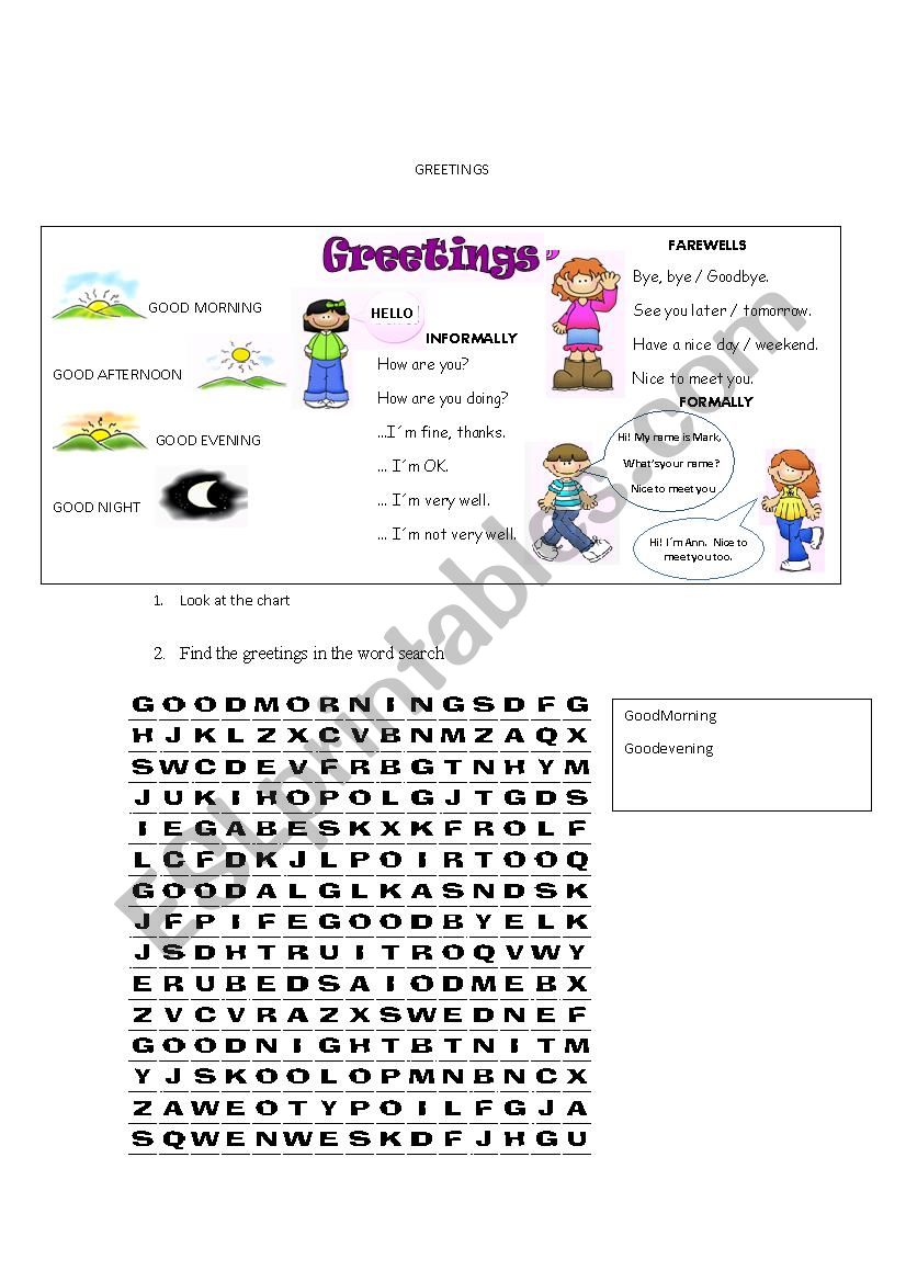 GREETINGS worksheet