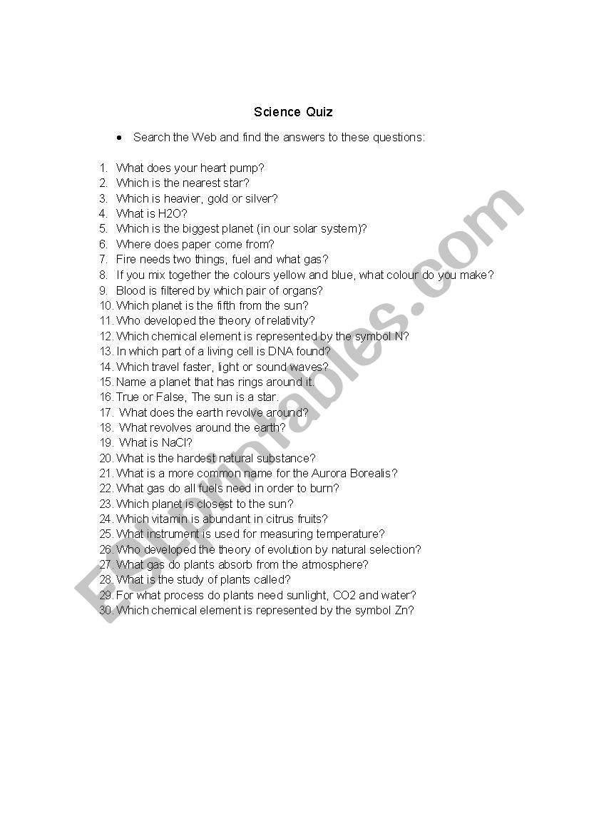 Science Quiz worksheet