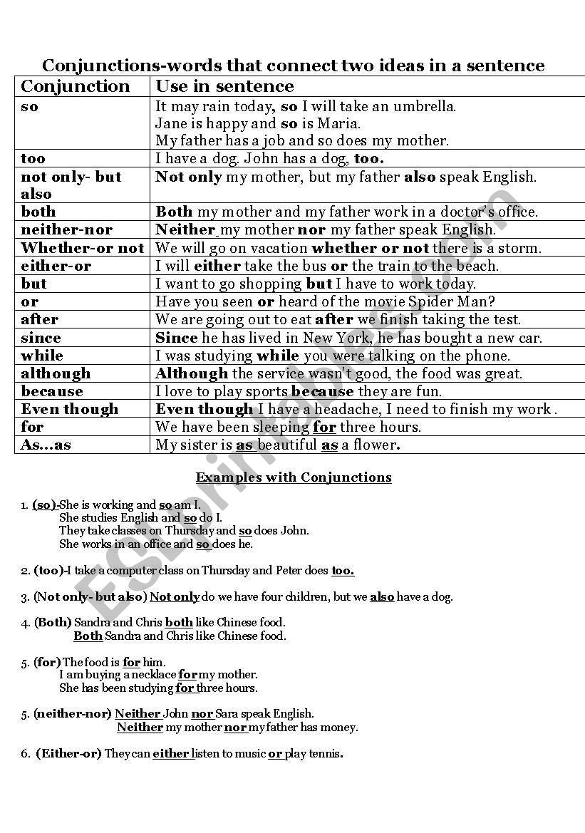 Conjunctions  worksheet