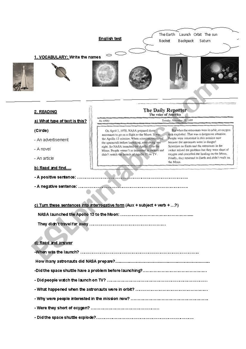 Solar system worksheet