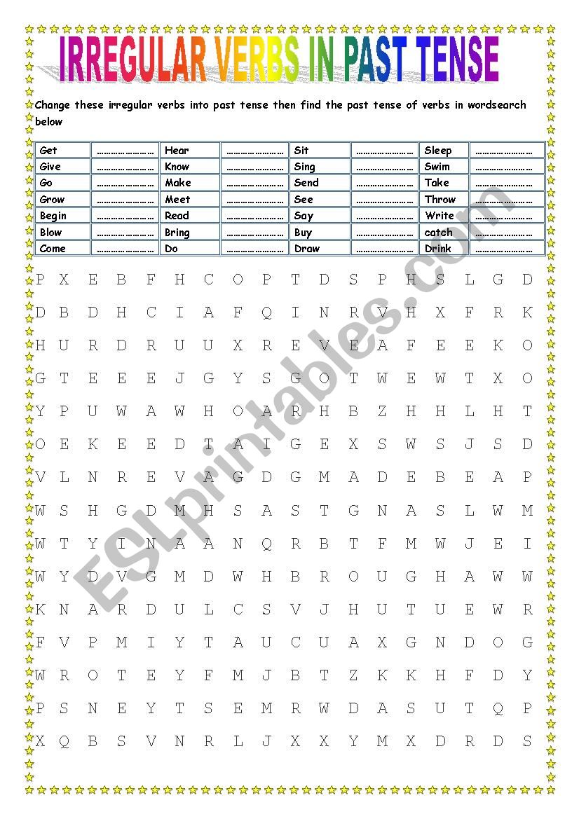 IRREGULAR VERBS (wordsearch & exercise)