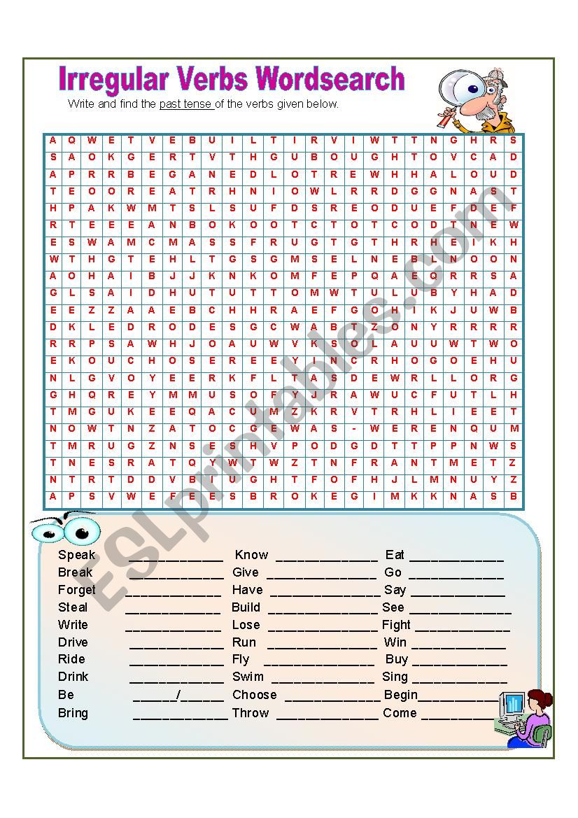 Irregular Verbs Wordsearch worksheet