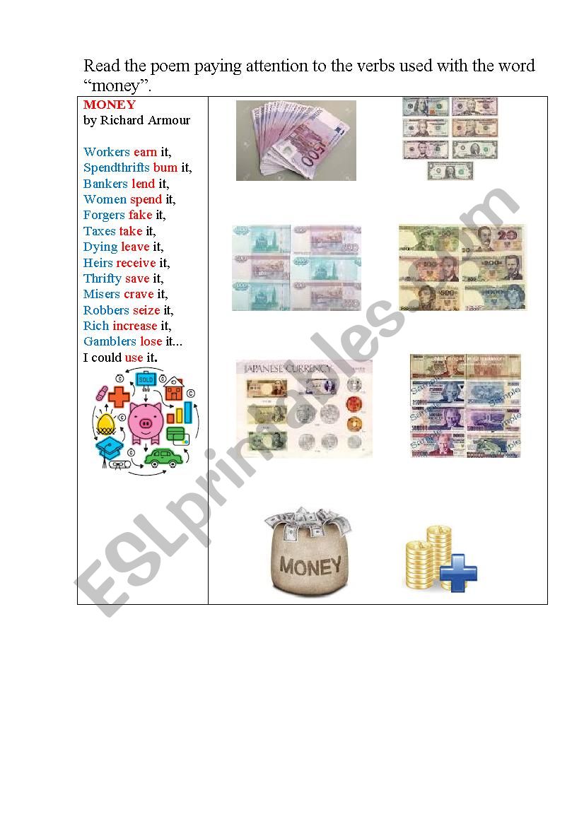 MONEY (a poem + a matching task with money collocations)
