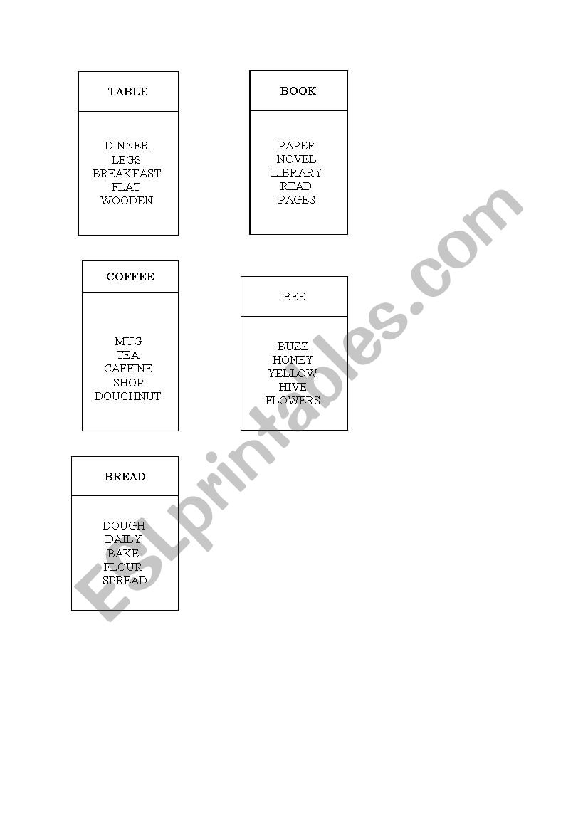 Taboo Cards worksheet