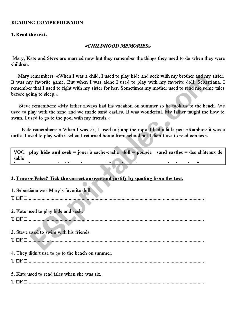 CHILDHOOD MEMORIES worksheet