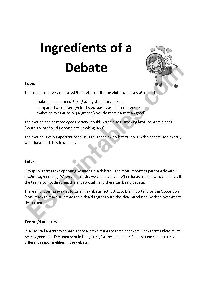 Ingredients of a Debate worksheet