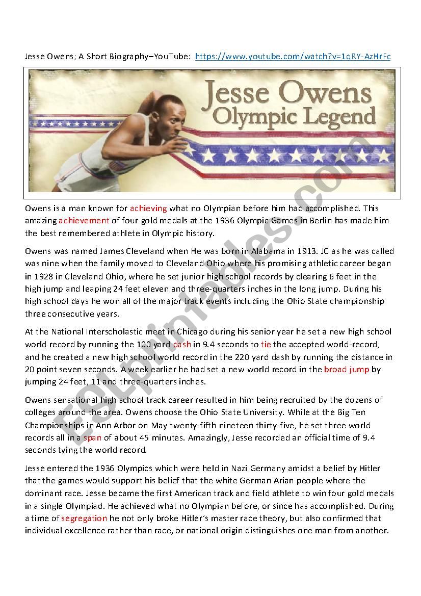 Jesse Owens Biography and 1936 Olympics 