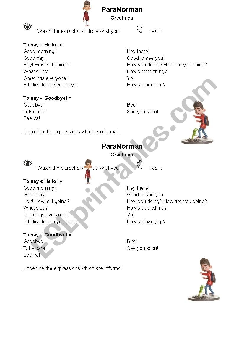 Paranorman : Greetings worksheet