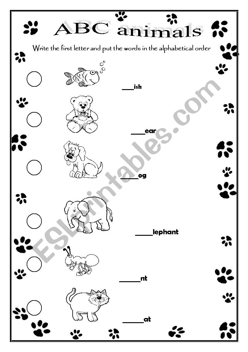 ABC animals worksheet