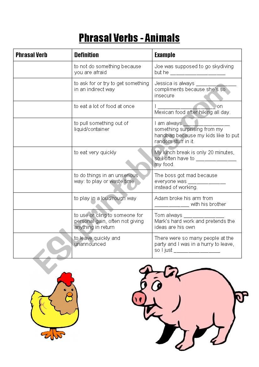 Phrasal Verbs - Animasl worksheet