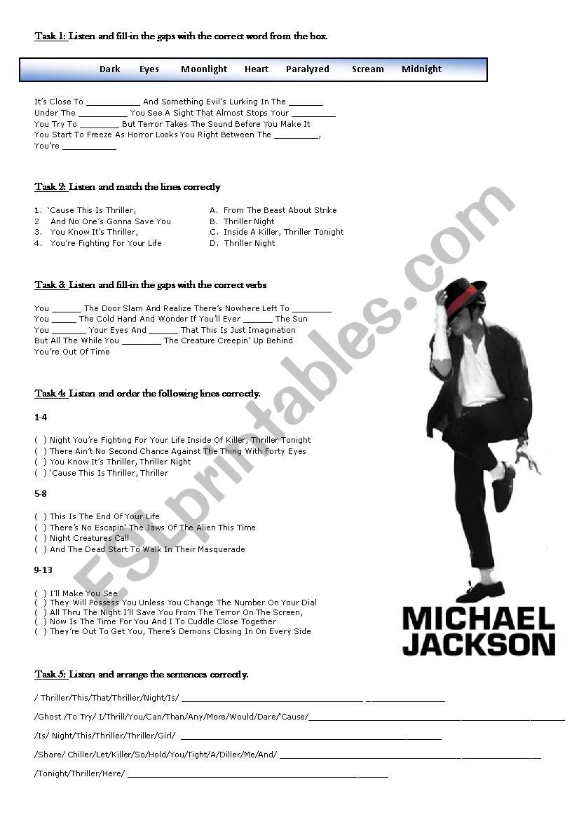 Thriller worksheet