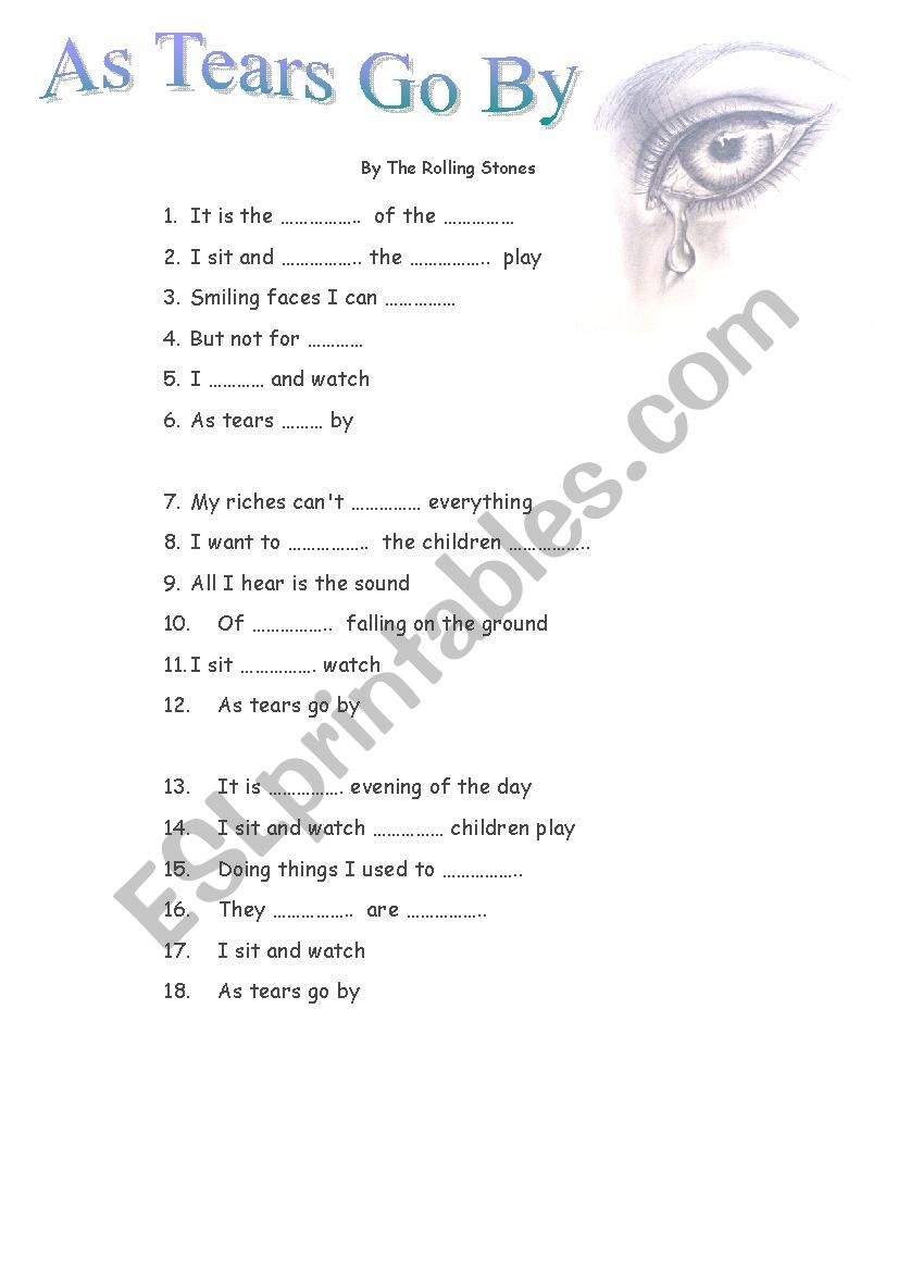 Tears Go By song cloze worksheet
