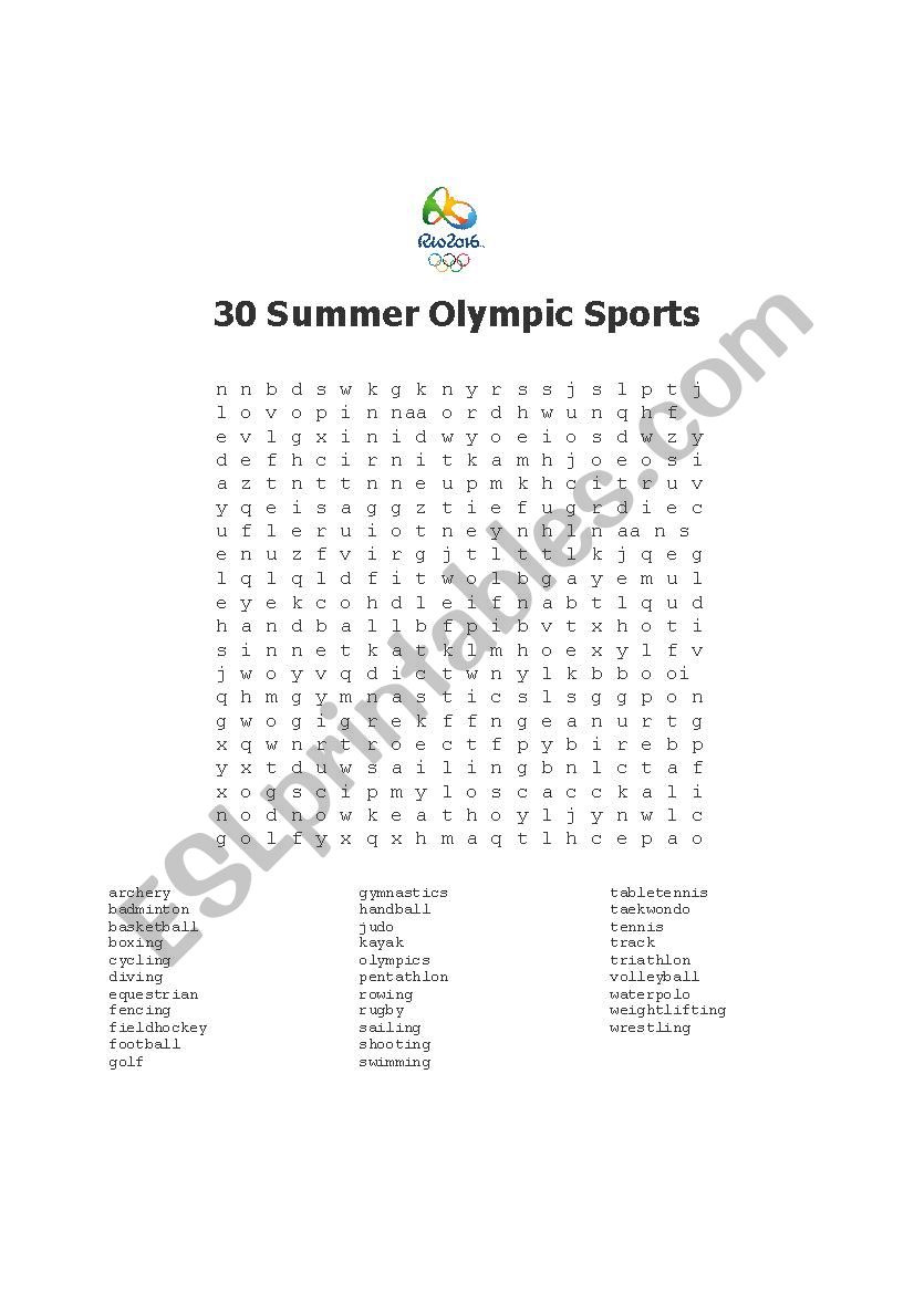 Summer Olympic Word Search worksheet