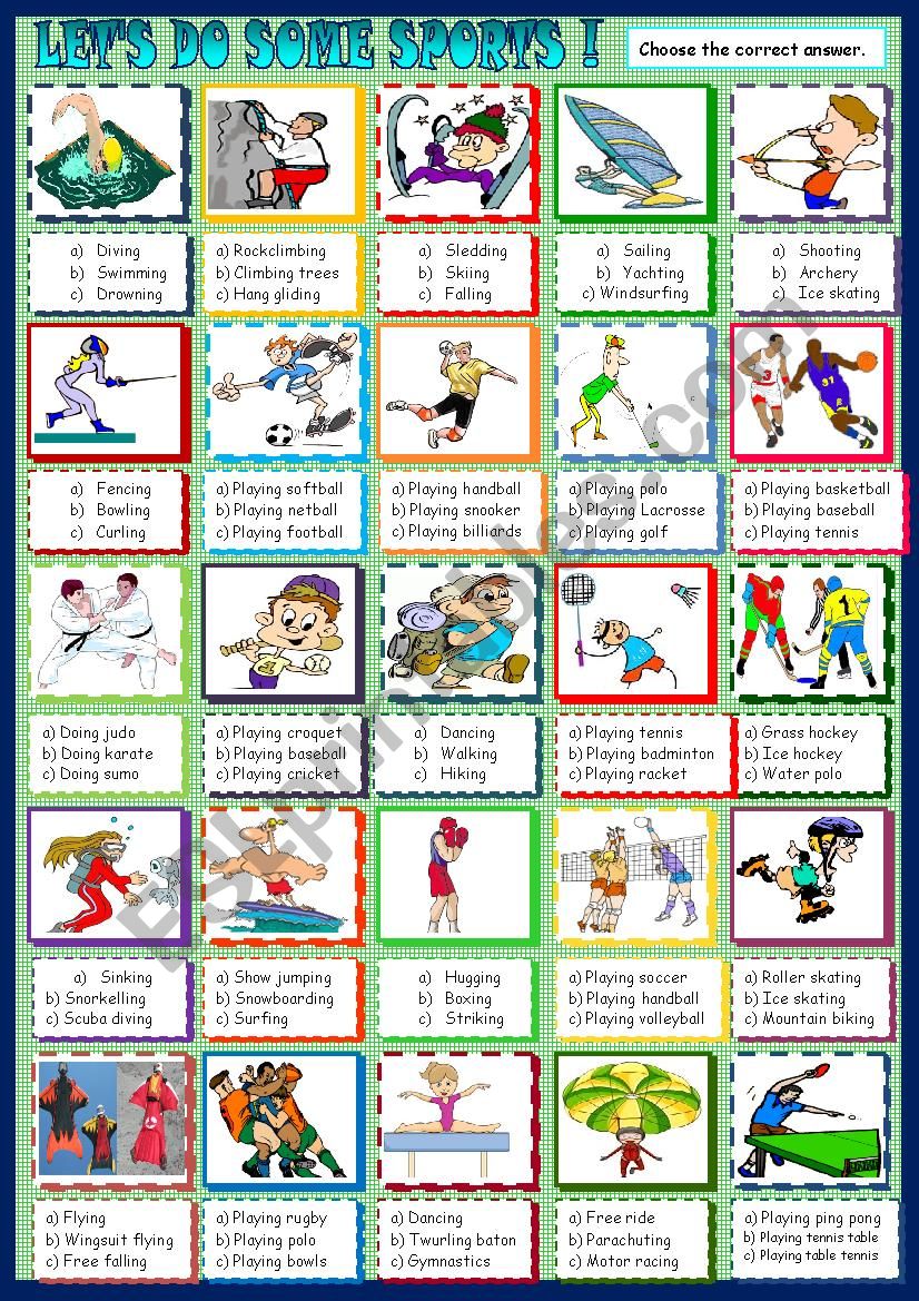 Let´s do some sports ! multiple choice - ESL worksheet by spied-d-aignel