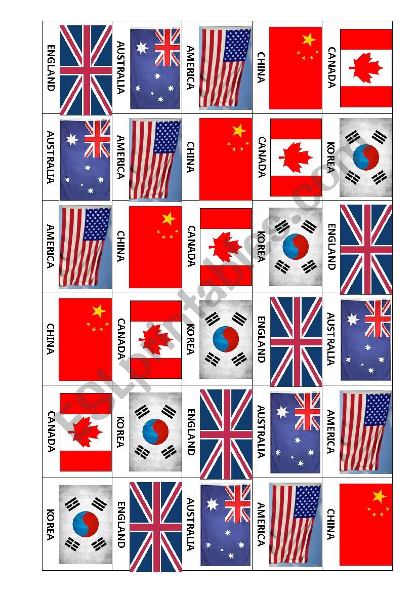 The countries Line Bingo  worksheet