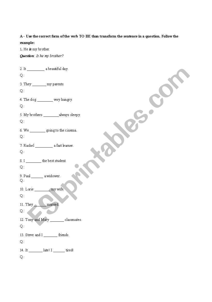 Verb TO BE worksheet