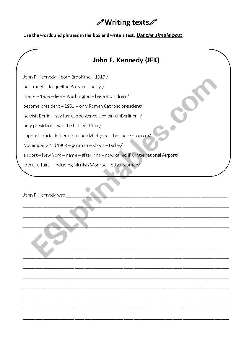 Writing texts past simple  - JFK