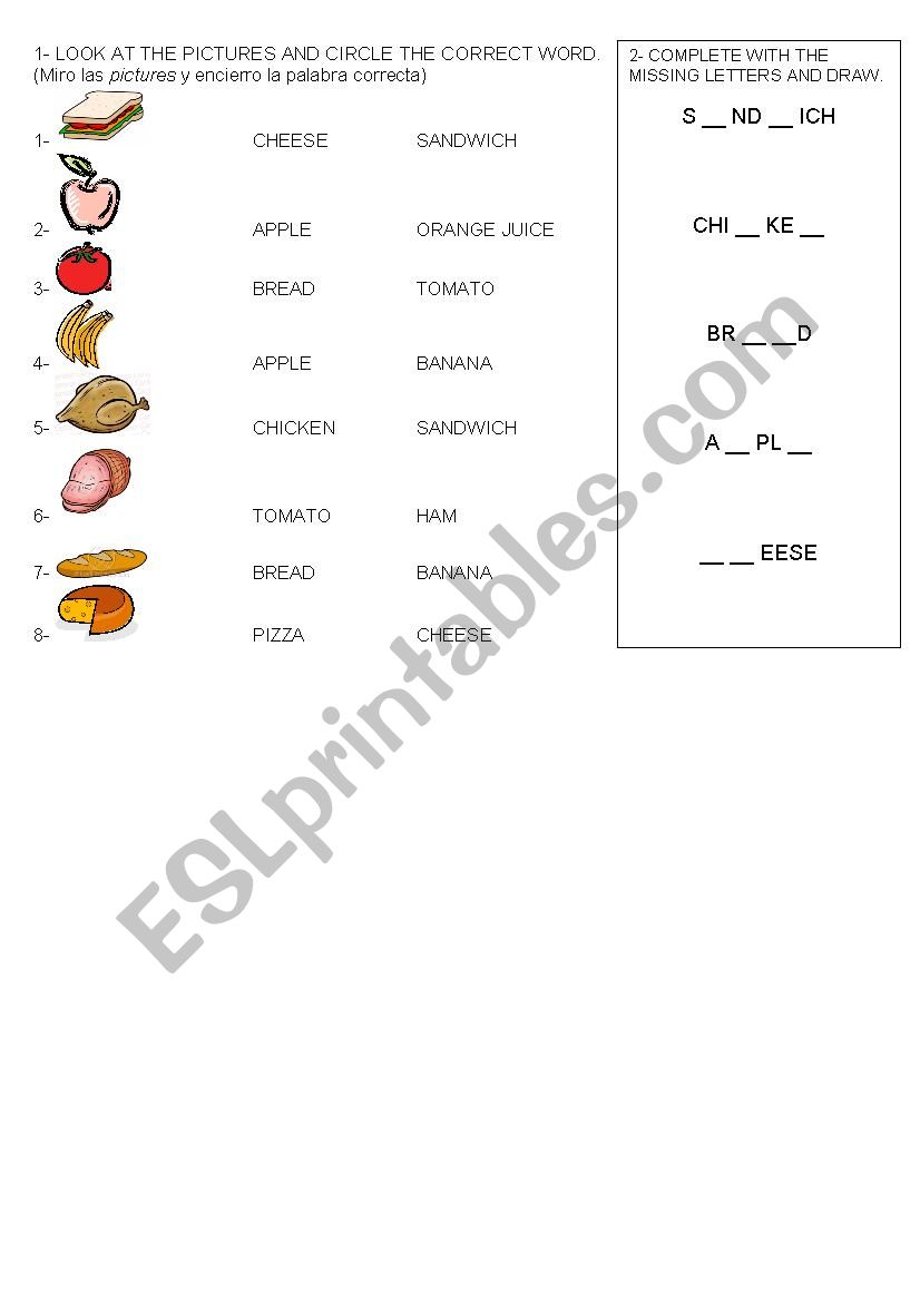 food activity worksheet