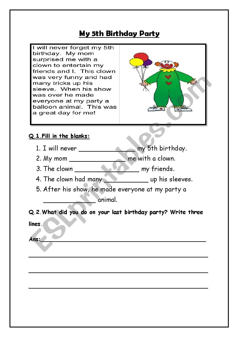 Comprehension worksheet