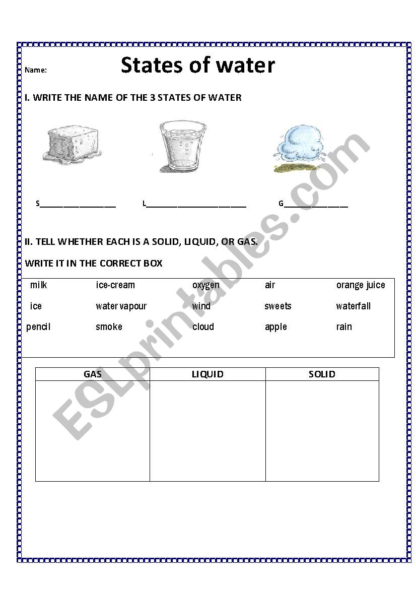3 states of water worksheet