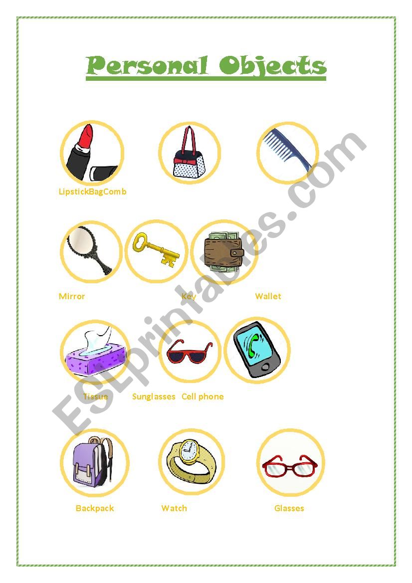 Personal Objects worksheet