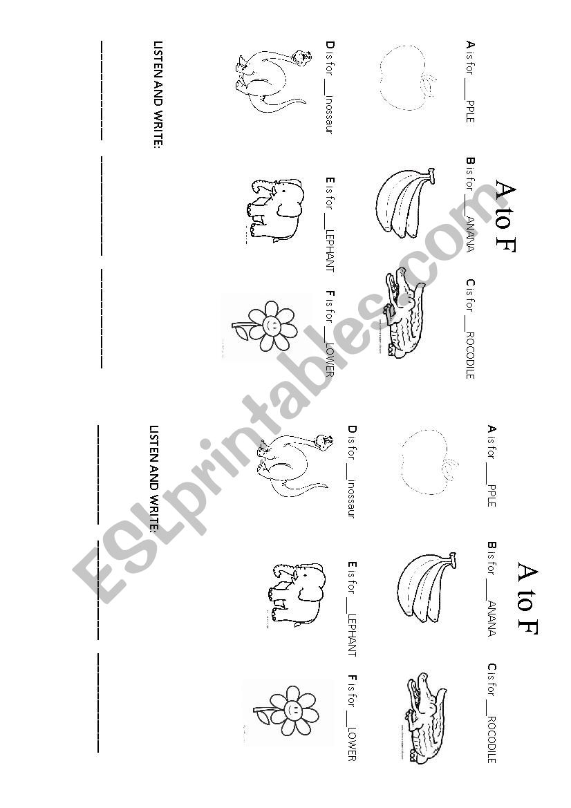 Alphabet - A to F worksheet