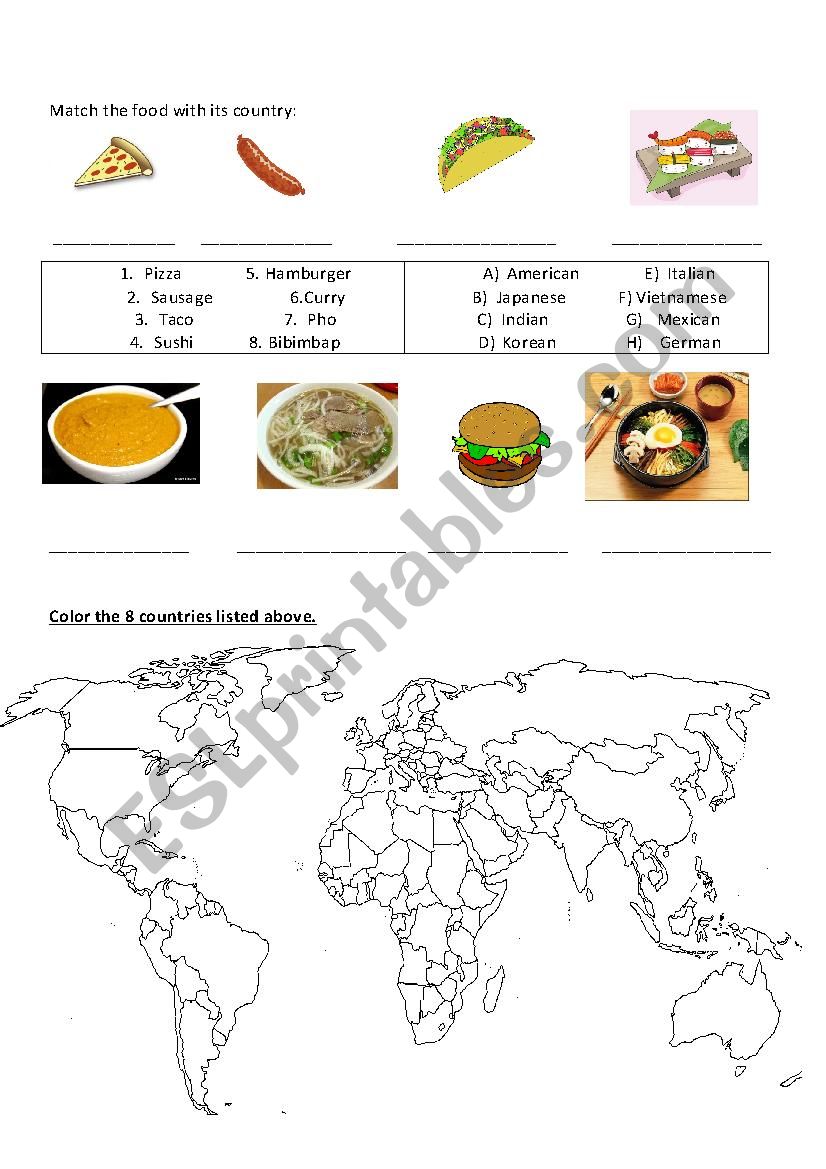 International Food Taste worksheet