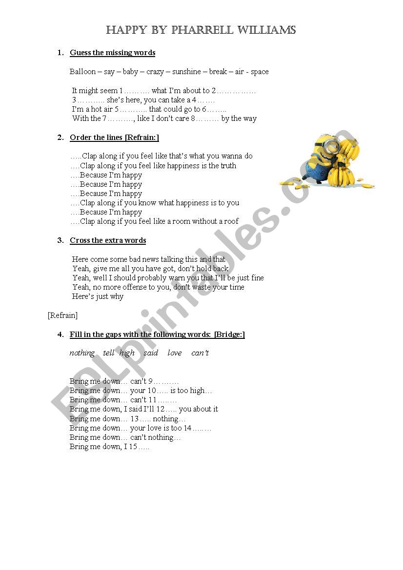 Happy Lyrics worksheet