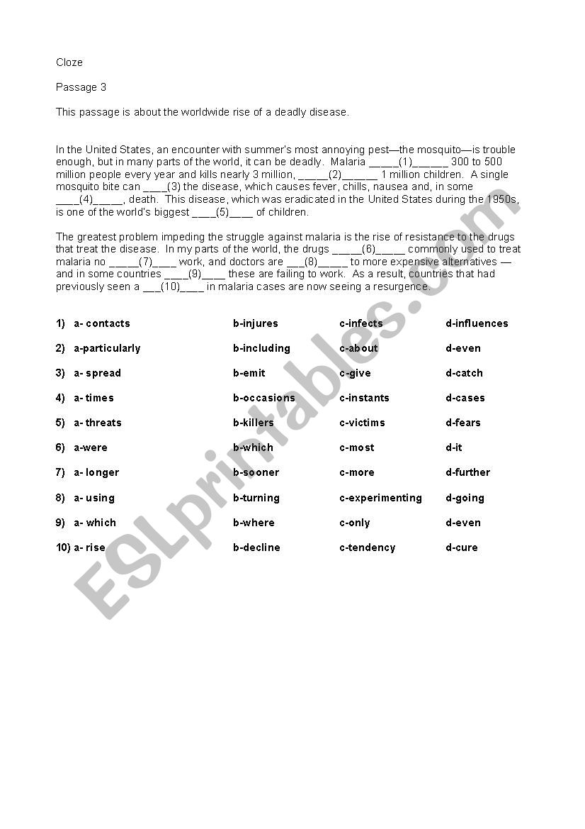 Vaccination Cloze worksheet