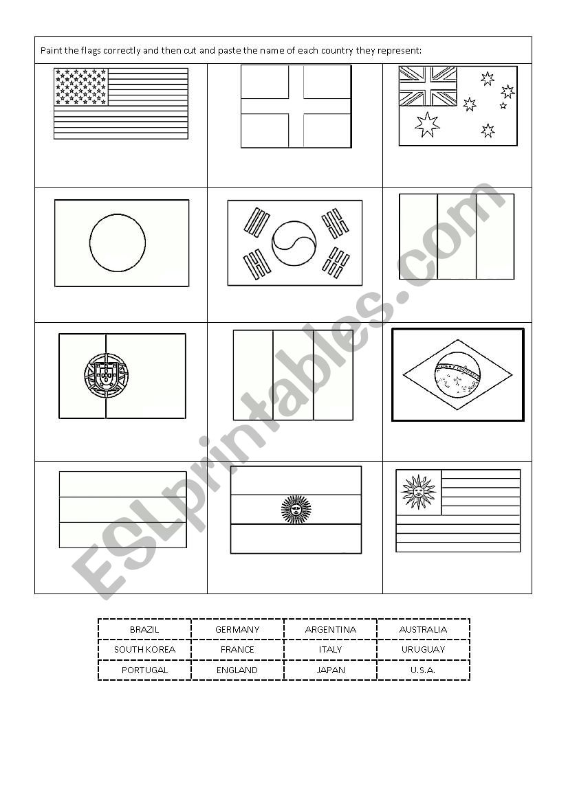 Flags and countries worksheet