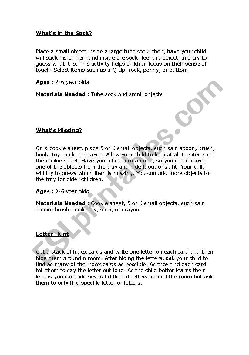 Funny activities for children worksheet