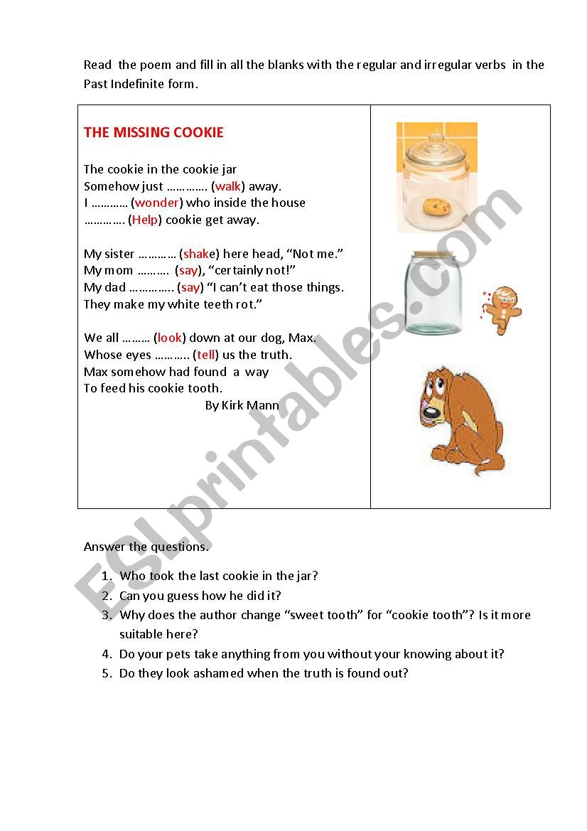 THE MISSING COOKIE ( a poem) worksheet