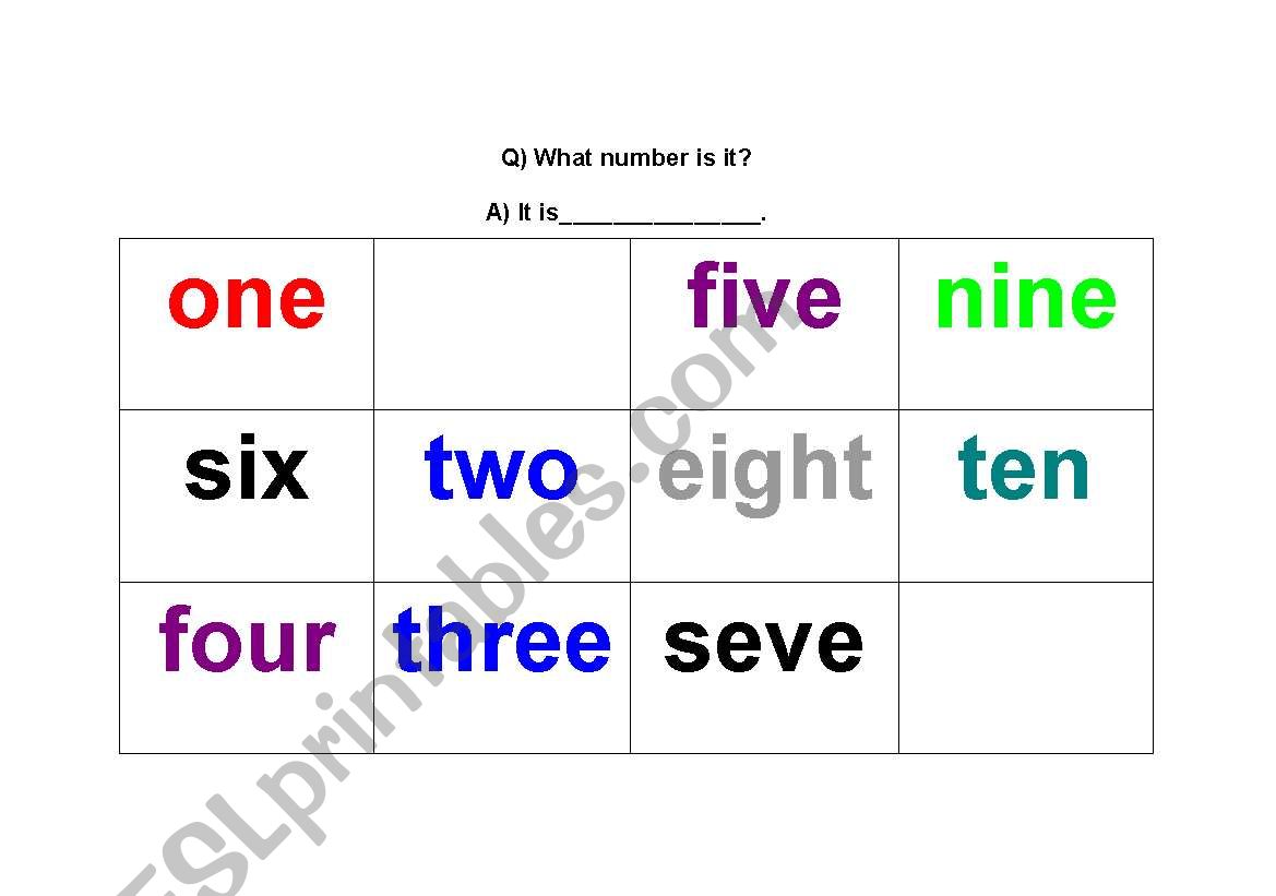 numbers worksheet