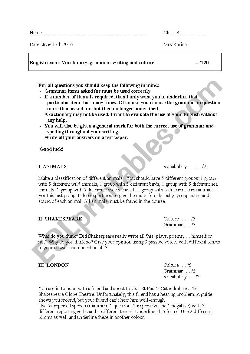 Different approach to an exam (advanced level). Writing, vocabulary, grammar and culture