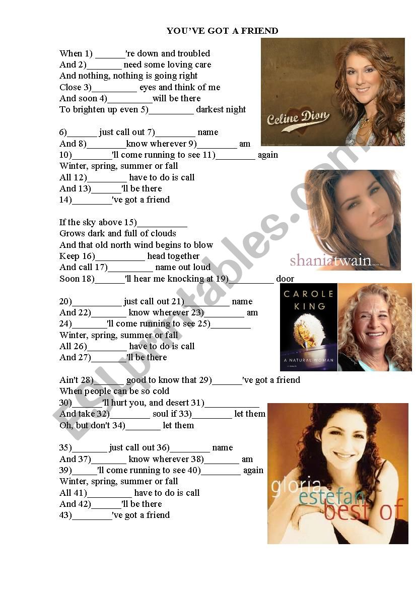 YouÂ´ve got a friend (song) worksheet