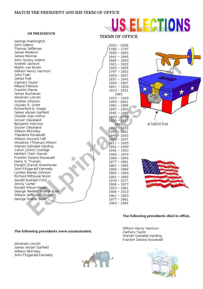 US PRESIDENTS worksheet